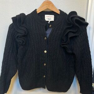 Clare V/Demylee Chic Black Sweater with Ruffle Detail